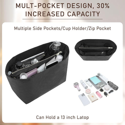Long Champ Organizer Insert, Bag Organizer Insert for le pliage Large and More, Lightweight Waterproof DupontPaper, Keeps Handbags Shaped & Neat, 6 Compartments, 4 Size (Black, L)