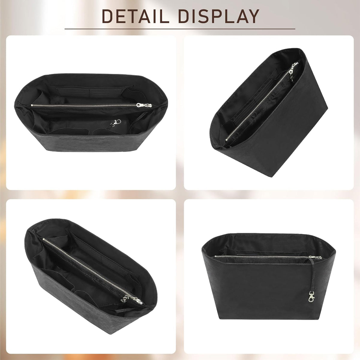 Long Champ Organizer Insert, Bag Organizer Insert for le pliage Large and More, Lightweight Waterproof DupontPaper, Keeps Handbags Shaped & Neat, 6 Compartments, 4 Size (Black, L)