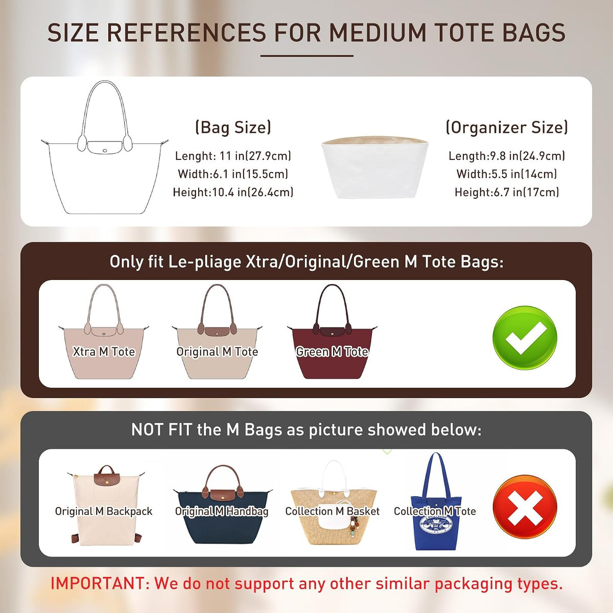 Long Champ Organizer Insert, Bag Organizer Insert for le pliage Large and More, Lightweight Waterproof DupontPaper, Keeps Handbags Shaped & Neat, 6 Compartments, 4 Size (Black, L)