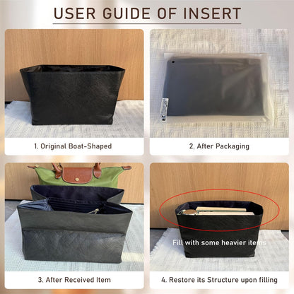 Long Champ Organizer Insert, Bag Organizer Insert for le pliage Large and More, Lightweight Waterproof DupontPaper, Keeps Handbags Shaped & Neat, 6 Compartments, 4 Size (Black, L)