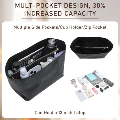 Long Champ Organizer Insert, Bag Organizer Insert for le pliage Large and More, Lightweight Waterproof DupontPaper, Keeps Handbags Shaped & Neat, 6 Compartments, 4 Size (Black, L)