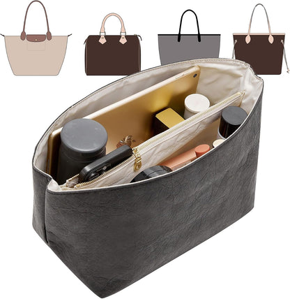 Long Champ Organizer Insert, Bag Organizer Insert for le pliage Large and More, Lightweight Waterproof DupontPaper, Keeps Handbags Shaped & Neat, 6 Compartments, 4 Size (Black, L)