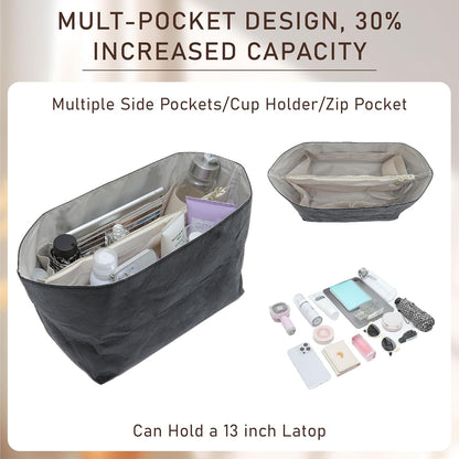 Long Champ Organizer Insert, Bag Organizer Insert for le pliage Large and More, Lightweight Waterproof DupontPaper, Keeps Handbags Shaped & Neat, 6 Compartments, 4 Size (Black, L)