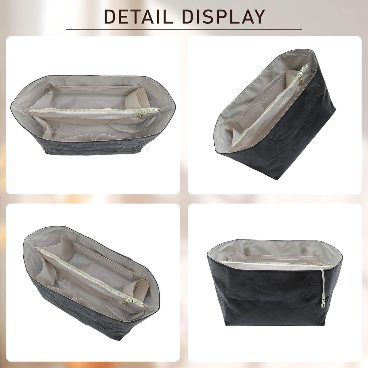 Long Champ Organizer Insert, Bag Organizer Insert for le pliage Large and More, Lightweight Waterproof DupontPaper, Keeps Handbags Shaped & Neat, 6 Compartments, 4 Size (Black, L)
