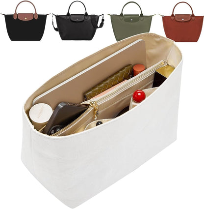 Long Champ Organizer Insert, Bag Organizer Insert for le pliage Large and More, Lightweight Waterproof DupontPaper, Keeps Handbags Shaped & Neat, 6 Compartments, 4 Size (Black, L)