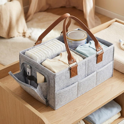 Baby Diaper Caddy Organizer, Nursery Storage Bin and Car Organizer for Diapers and Baby Wipes