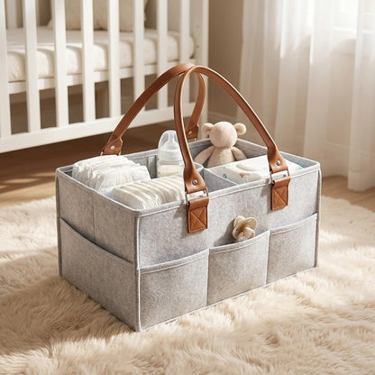 Baby Diaper Caddy Organizer, Nursery Storage Bin and Car Organizer for Diapers and Baby Wipes