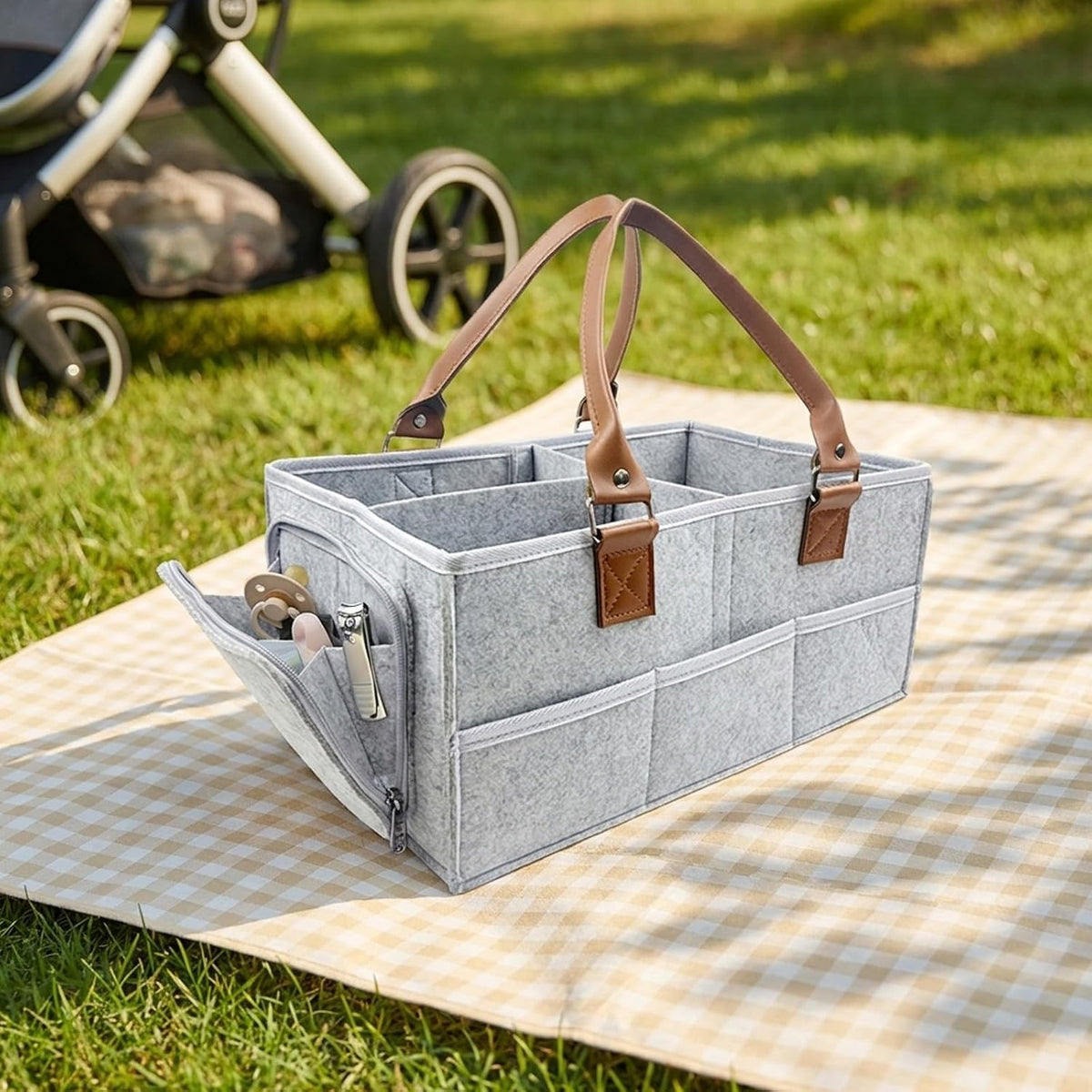 Baby Diaper Caddy Organizer, Nursery Storage Bin and Car Organizer for Diapers and Baby Wipes
