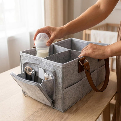 Baby Diaper Caddy Organizer, Nursery Storage Bin and Car Organizer for Diapers and Baby Wipes