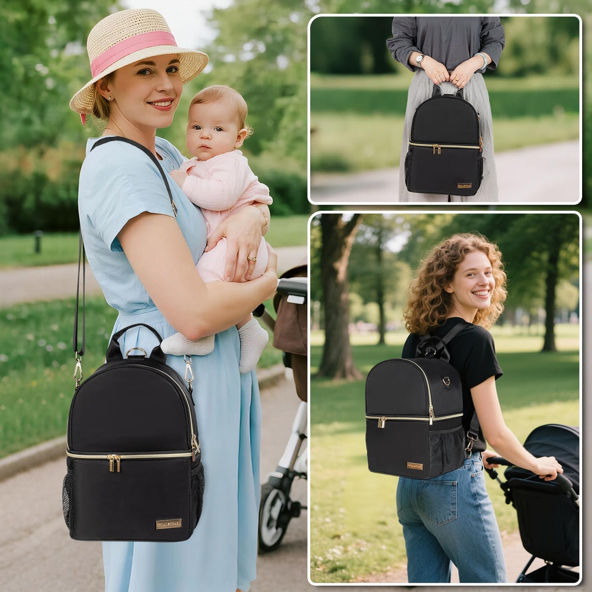 Breast Milk Cooler Travel Bag | Waterproof 2 in 1 Pump & Bottle Sections Insulated Baby Bottle Cooler Bag Backpack with 2 Ice Pack -Fit 6-9oz Bottles -Keeps Milk Fresh -for Working Moms & Daycare