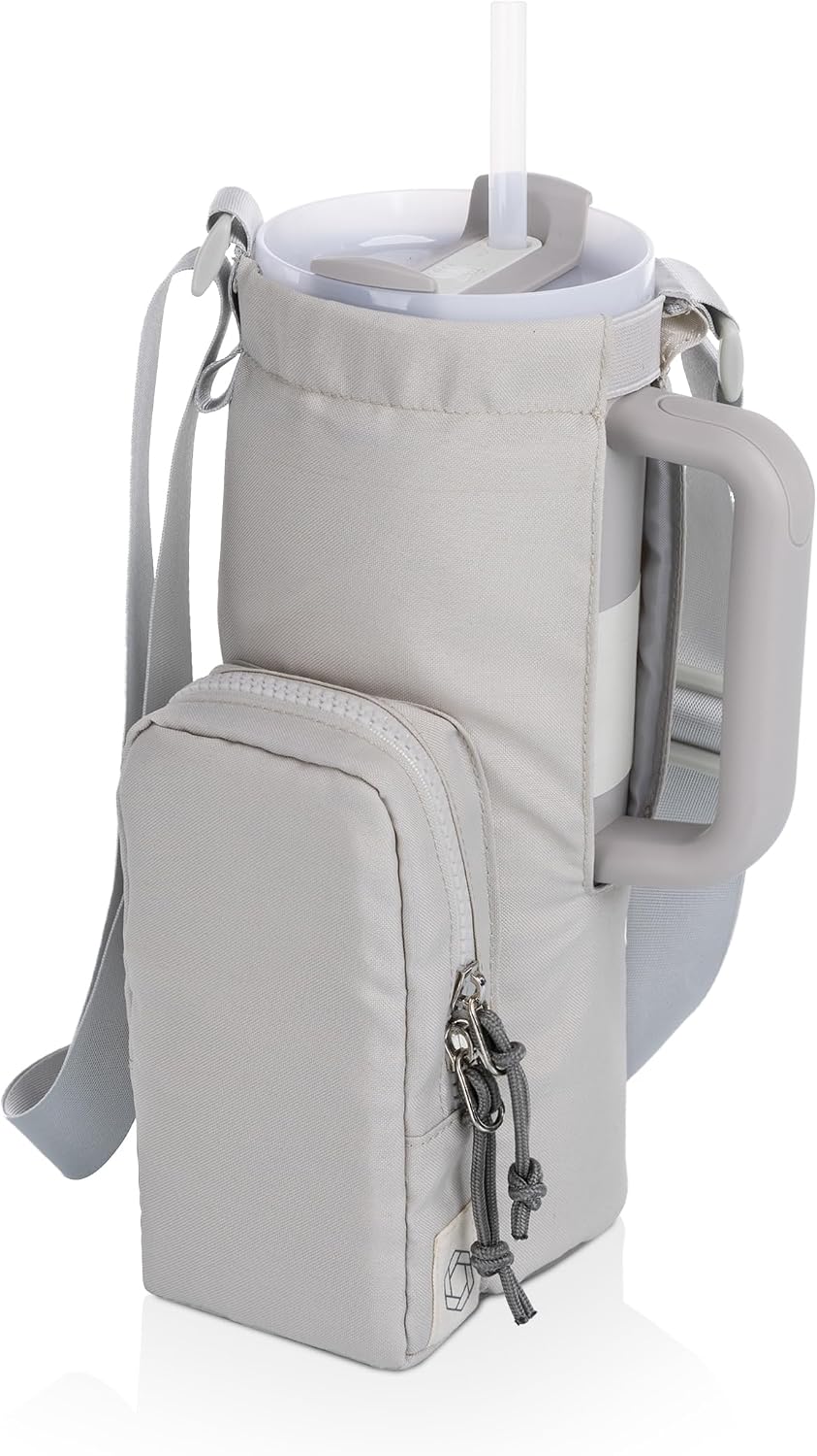 PICNIC TIME Eclipse 40 oz Tumber Tote, Drink Carrier Crossbody Bag, Water Bottle Holder with Shoulder Strap and Phone Pocket, (Gray)
