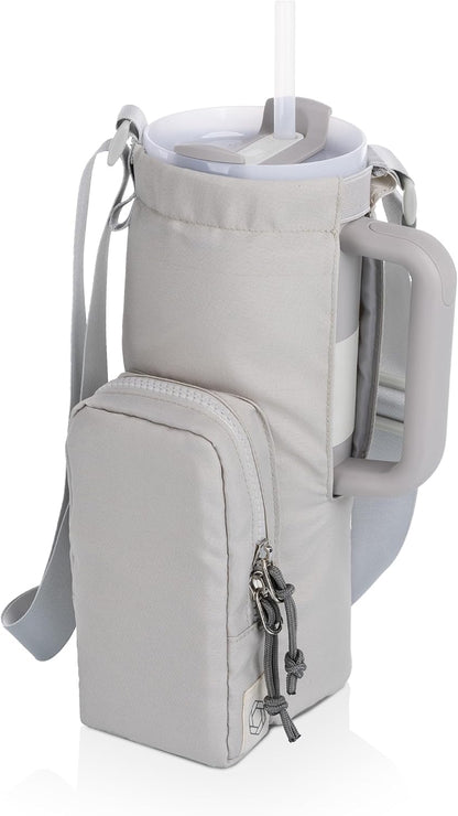 PICNIC TIME Eclipse 40 oz Tumber Tote, Drink Carrier Crossbody Bag, Water Bottle Holder with Shoulder Strap and Phone Pocket, (Gray)