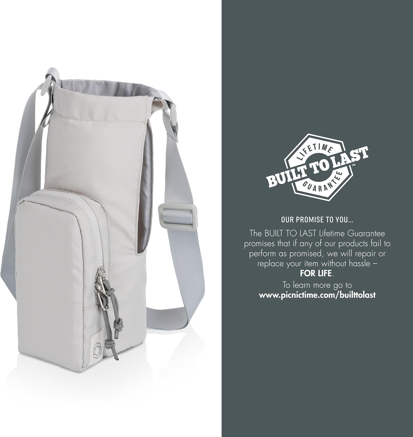 PICNIC TIME Eclipse 40 oz Tumber Tote, Drink Carrier Crossbody Bag, Water Bottle Holder with Shoulder Strap and Phone Pocket, (Gray)