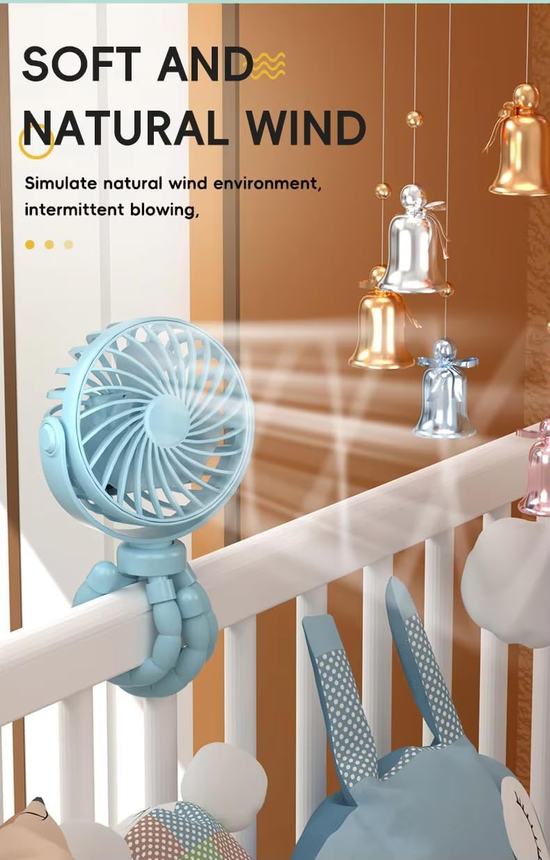 BLACK Portable Oscillating Travel Fan – Rechargeable, Battery-Powered & USB Cooling Device for Strollers, Handheld Use, and On-the-Go Comfort