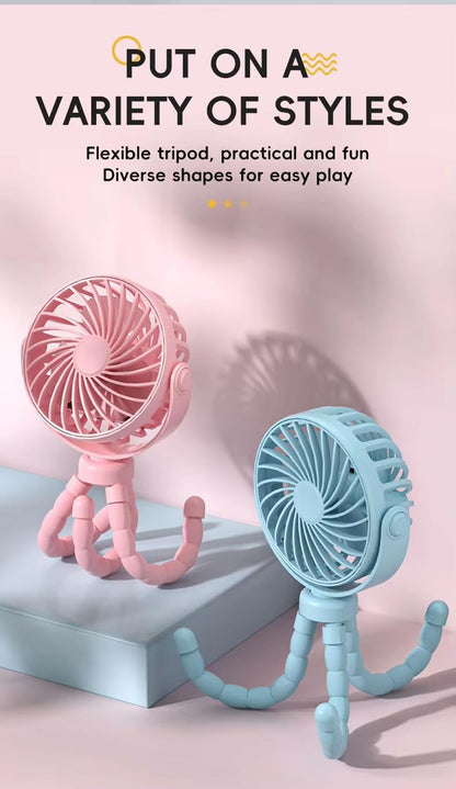 BLACK Portable Oscillating Travel Fan – Rechargeable, Battery-Powered & USB Cooling Device for Strollers, Handheld Use, and On-the-Go Comfort