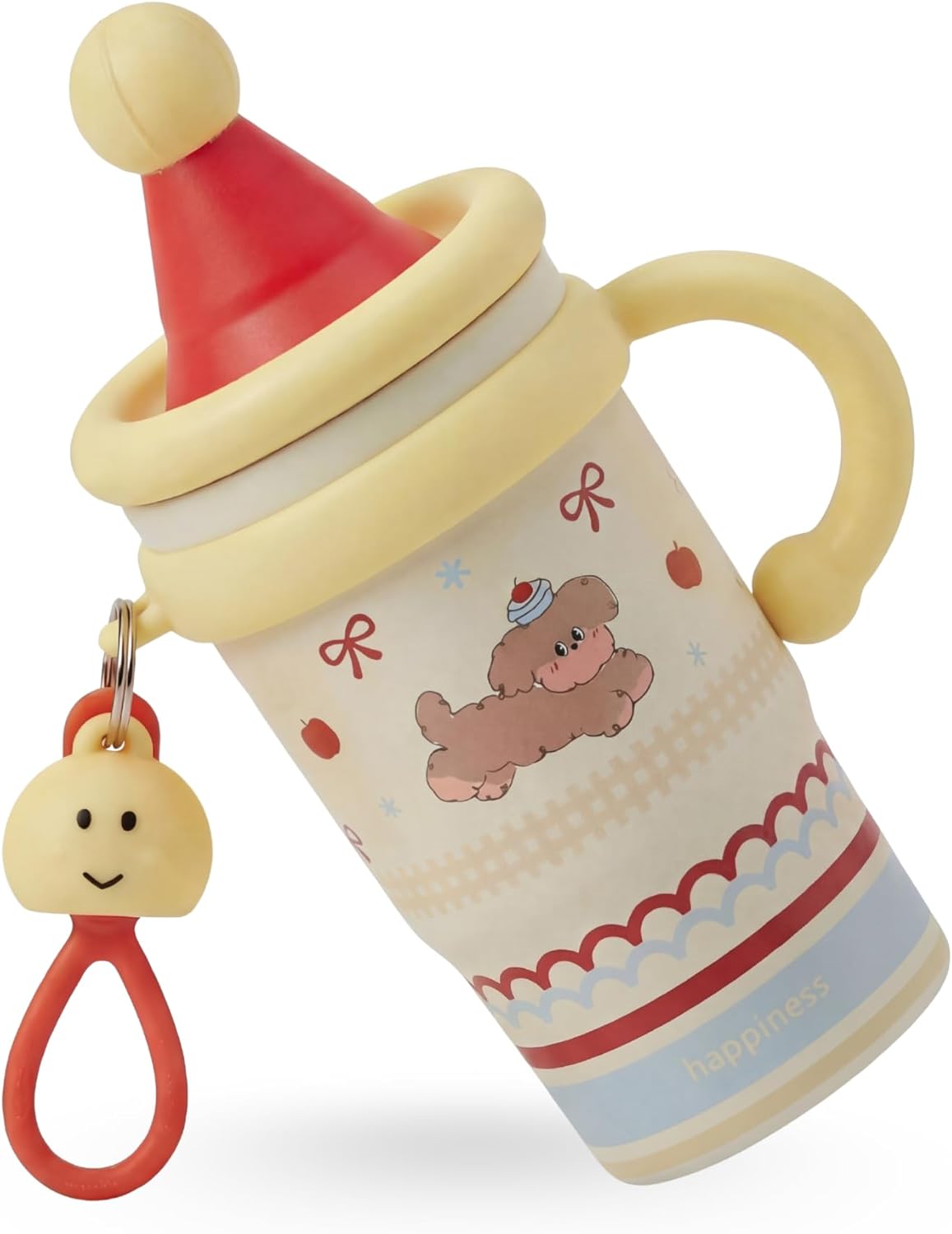 20oz Insulated Tumbler with Straw and Lid, Leakproof Coffee Travel Mug with Handle, Dual-Drink Design for Hot & Cold Drinks, Cute Water Bottle for Women with Free Charm (Strawberry Red)