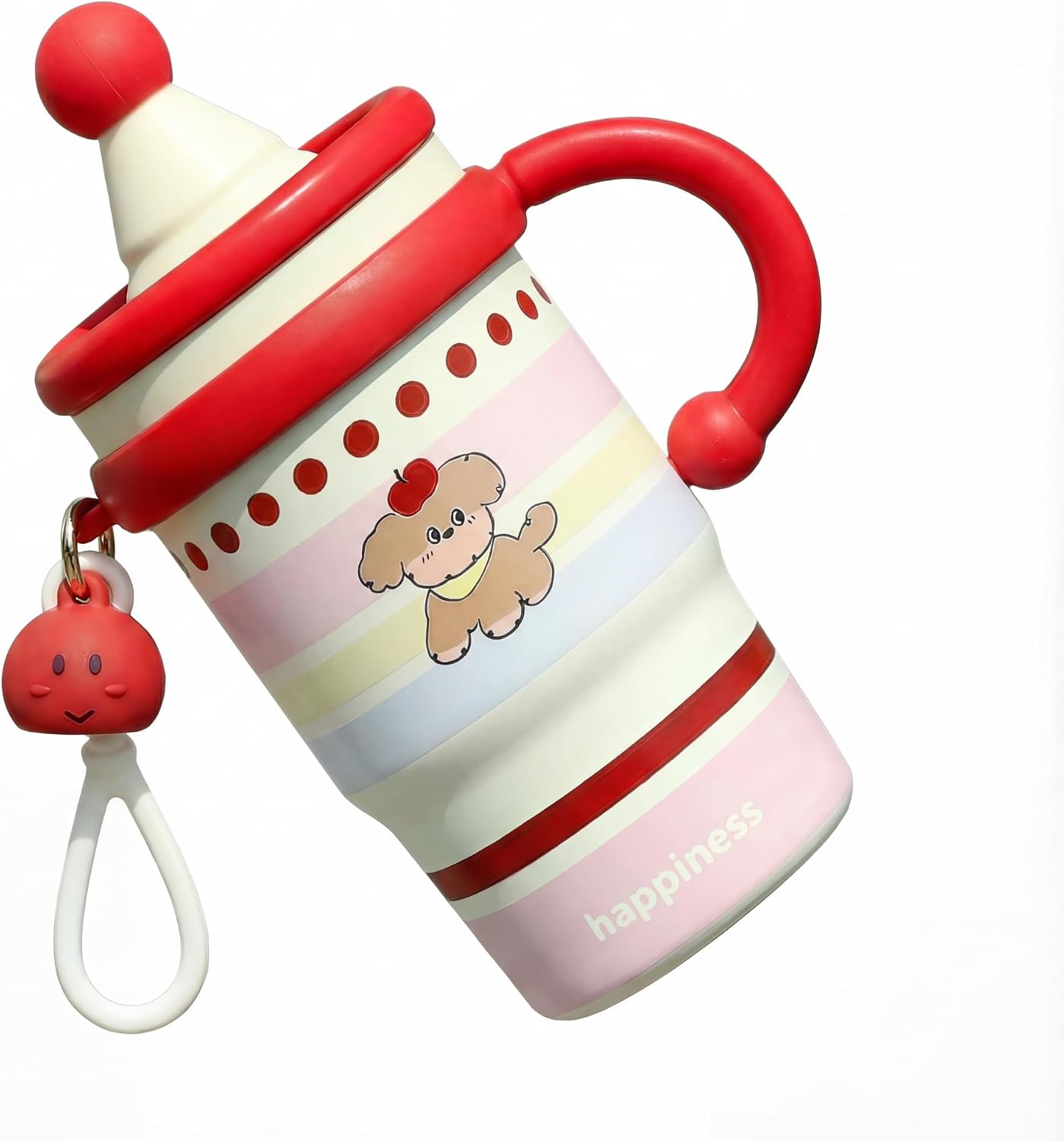 20oz Insulated Tumbler with Straw and Lid, Leakproof Coffee Travel Mug with Handle, Dual-Drink Design for Hot & Cold Drinks, Cute Water Bottle for Women with Free Charm (Strawberry Red)