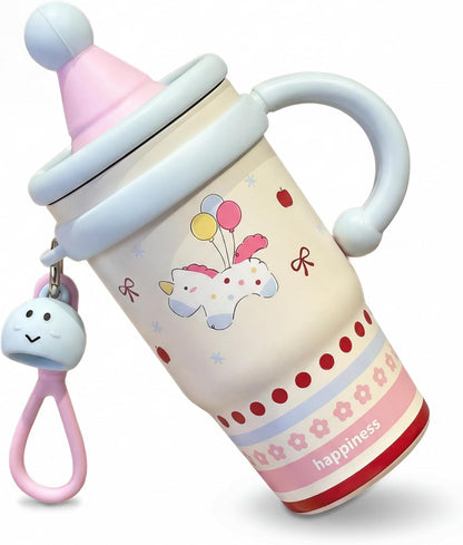 20oz Insulated Tumbler with Straw and Lid, Leakproof Coffee Travel Mug with Handle, Dual-Drink Design for Hot & Cold Drinks, Cute Water Bottle for Women with Free Charm (Strawberry Red)