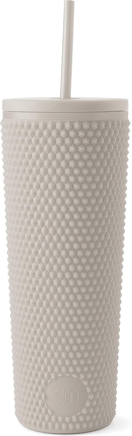 Textured Plastic Tumbler, Straw Lid | 24oz | Pink | Classic Reusable Plastic Cup, Double Wall Insulated | BPA Free Cupholder Friendly Smoothie & Iced Coffee Cup, Raspberry Vibes