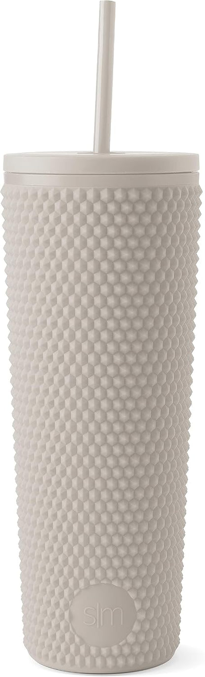 Textured Plastic Tumbler, Straw Lid | 24oz | Pink | Classic Reusable Plastic Cup, Double Wall Insulated | BPA Free Cupholder Friendly Smoothie & Iced Coffee Cup, Raspberry Vibes