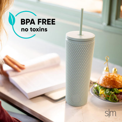 Textured Plastic Tumbler, Straw Lid | 24oz | Pink | Classic Reusable Plastic Cup, Double Wall Insulated | BPA Free Cupholder Friendly Smoothie & Iced Coffee Cup, Raspberry Vibes