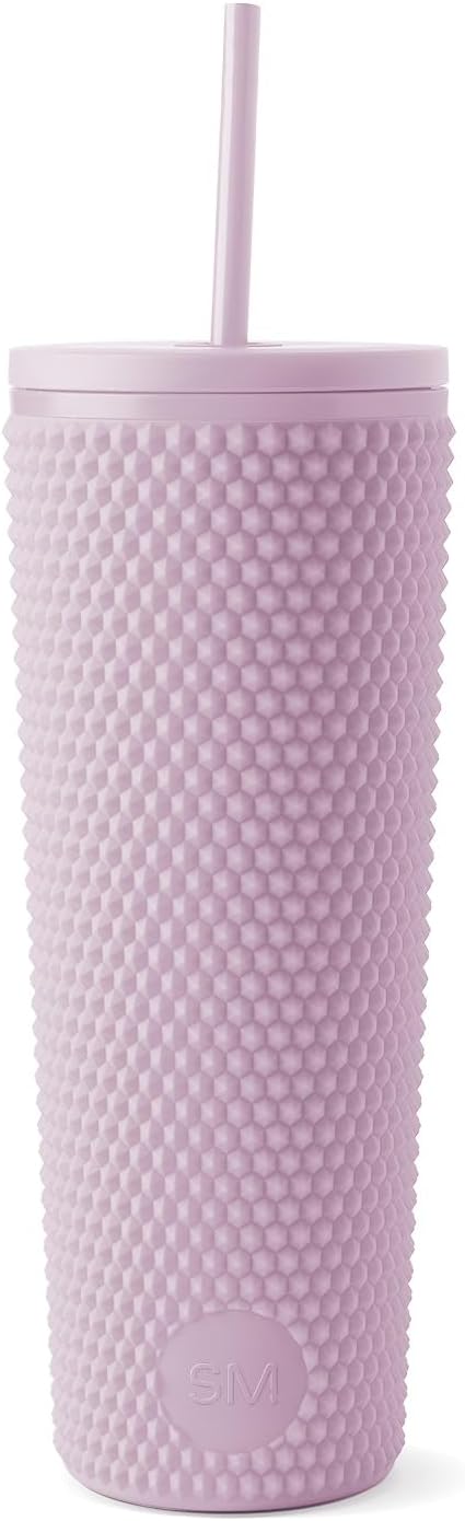 Textured Plastic Tumbler, Straw Lid | 24oz | Pink | Classic Reusable Plastic Cup, Double Wall Insulated | BPA Free Cupholder Friendly Smoothie & Iced Coffee Cup, Raspberry Vibes