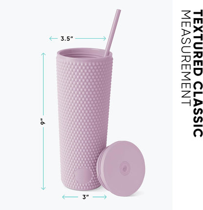 Textured Plastic Tumbler, Straw Lid | 24oz | Pink | Classic Reusable Plastic Cup, Double Wall Insulated | BPA Free Cupholder Friendly Smoothie & Iced Coffee Cup, Raspberry Vibes