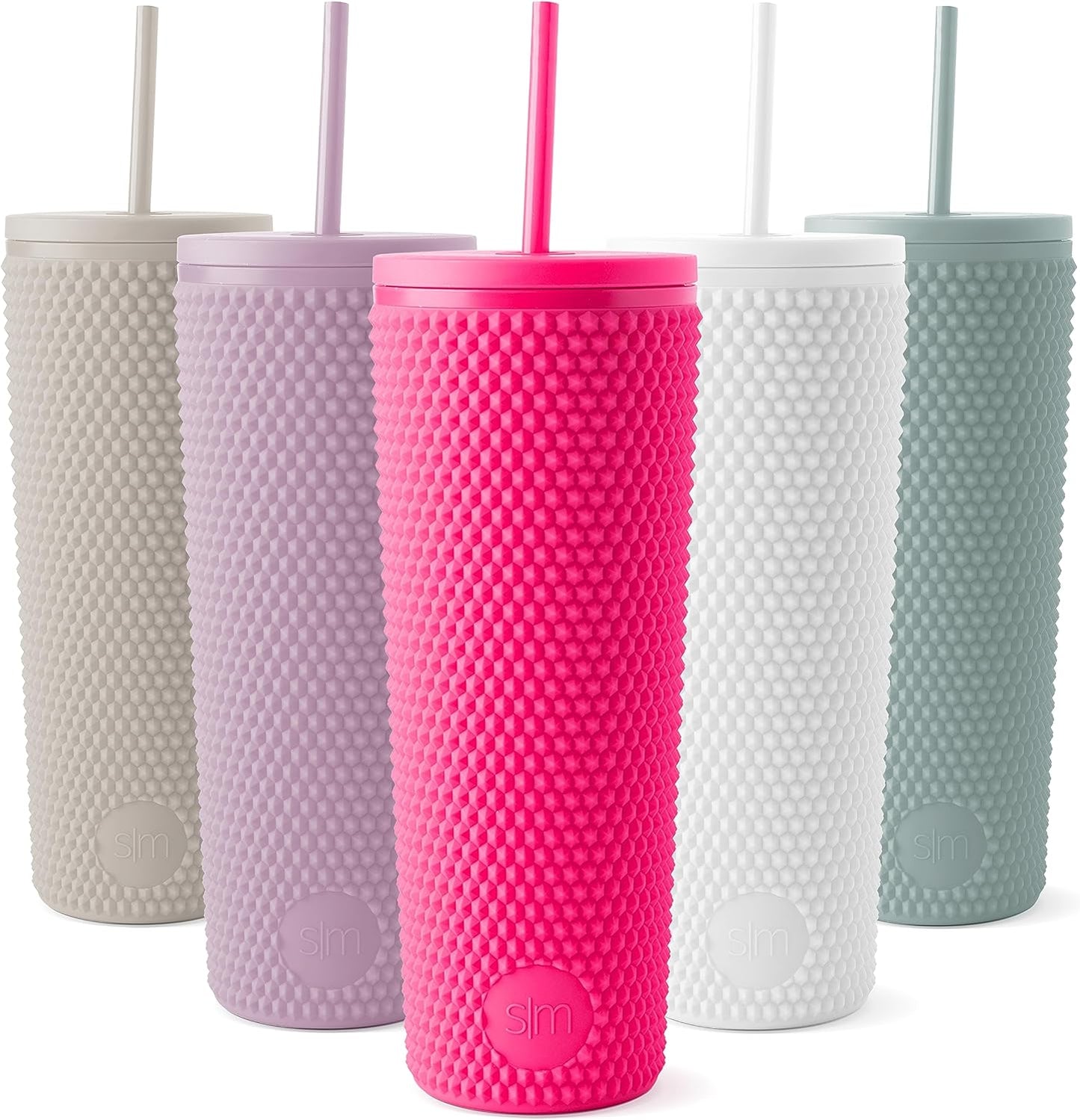 Textured Plastic Tumbler, Straw Lid | 24oz | Pink | Classic Reusable Plastic Cup, Double Wall Insulated | BPA Free Cupholder Friendly Smoothie & Iced Coffee Cup, Raspberry Vibes