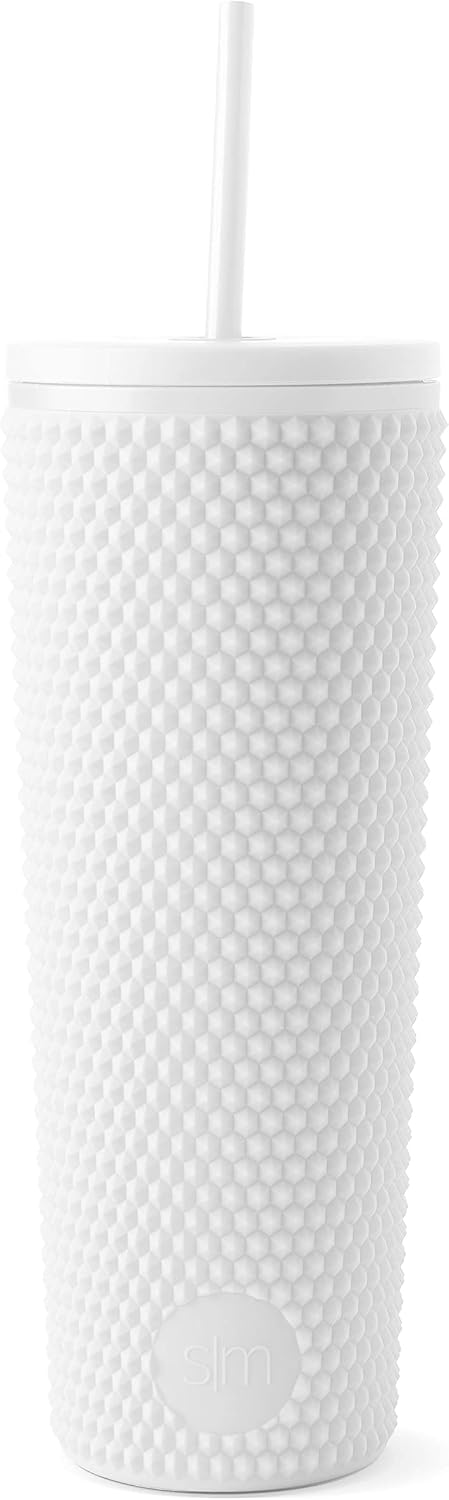 Textured Plastic Tumbler, Straw Lid | 24oz | Pink | Classic Reusable Plastic Cup, Double Wall Insulated | BPA Free Cupholder Friendly Smoothie & Iced Coffee Cup, Raspberry Vibes