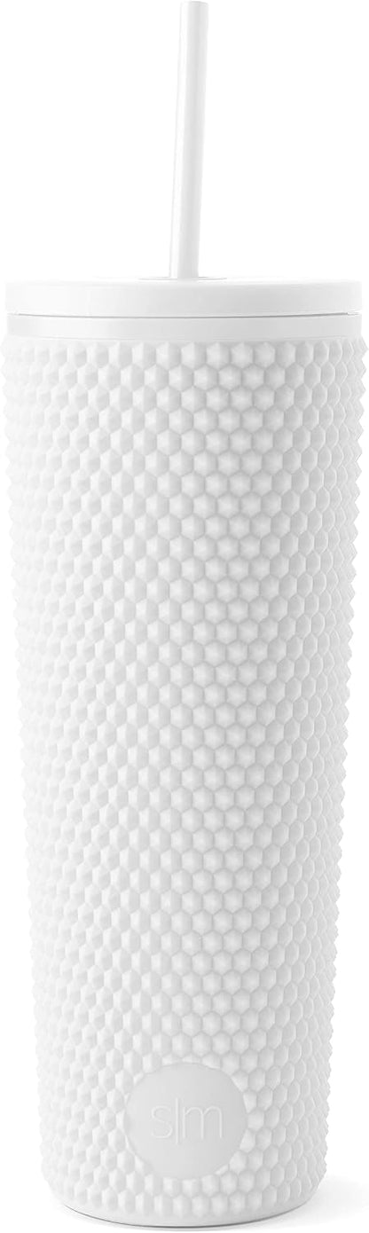 Textured Plastic Tumbler, Straw Lid | 24oz | Pink | Classic Reusable Plastic Cup, Double Wall Insulated | BPA Free Cupholder Friendly Smoothie & Iced Coffee Cup, Raspberry Vibes