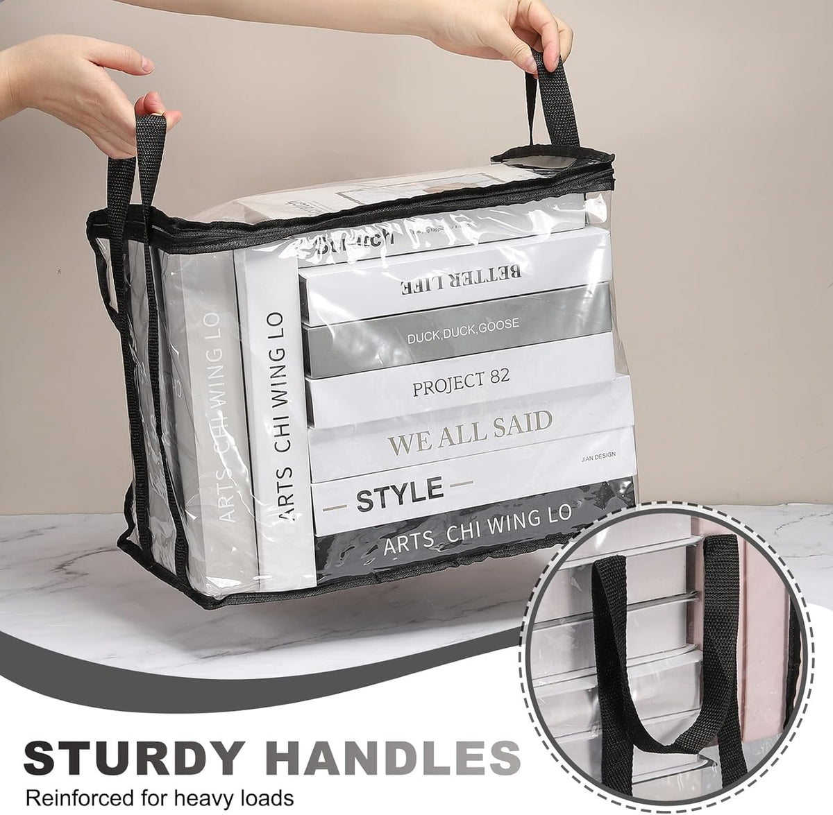 15x9.5x12.6in Clear Storage Bags, Plastic Storage Bags Clear Small Zippered Organizers Foldable Closet Bed Sheet Organizer Cube with Zipper Handles for Book Clothes Yarn,L, Blue