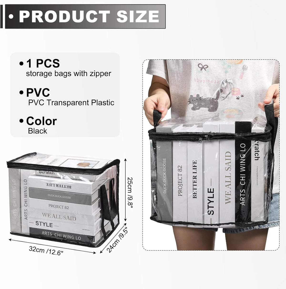 15x9.5x12.6in Clear Storage Bags, Plastic Storage Bags Clear Small Zippered Organizers Foldable Closet Bed Sheet Organizer Cube with Zipper Handles for Book Clothes Yarn,L, Blue