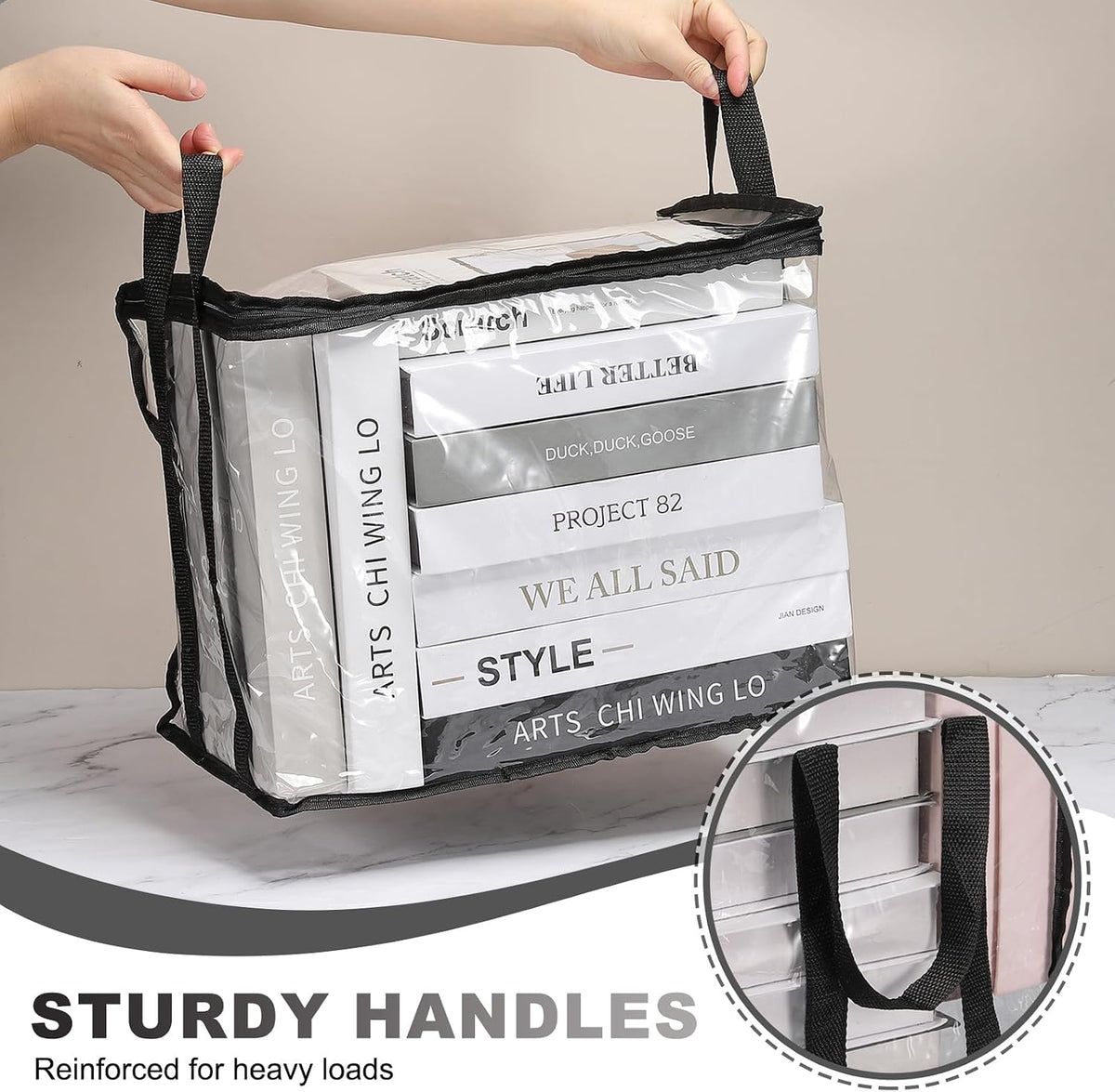 15x9.5x12.6in Clear Storage Bags, Plastic Storage Bags Clear Small Zippered Organizers Foldable Closet Bed Sheet Organizer Cube with Zipper Handles for Book Clothes Yarn,L, Blue