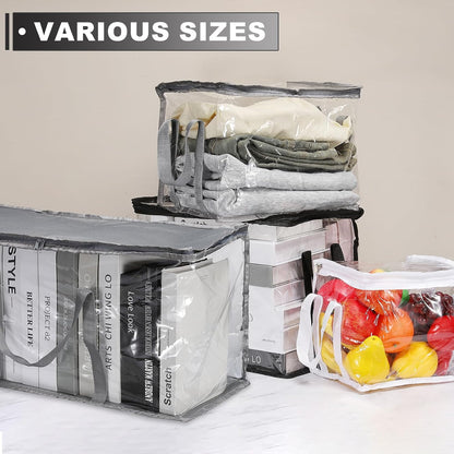 15x9.5x12.6in Clear Storage Bags, Plastic Storage Bags Clear Small Zippered Organizers Foldable Closet Bed Sheet Organizer Cube with Zipper Handles for Book Clothes Yarn,L, Blue