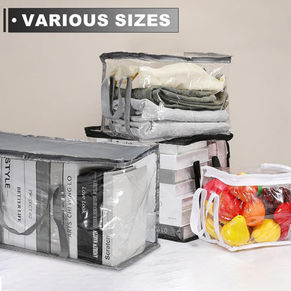 15x9.5x12.6in Clear Storage Bags, Plastic Storage Bags Clear Small Zippered Organizers Foldable Closet Bed Sheet Organizer Cube with Zipper Handles for Book Clothes Yarn,L, Blue