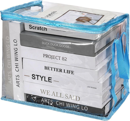 15x9.5x12.6in Clear Storage Bags, Plastic Storage Bags Clear Small Zippered Organizers Foldable Closet Bed Sheet Organizer Cube with Zipper Handles for Book Clothes Yarn,L, Blue