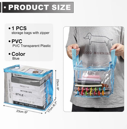 15x9.5x12.6in Clear Storage Bags, Plastic Storage Bags Clear Small Zippered Organizers Foldable Closet Bed Sheet Organizer Cube with Zipper Handles for Book Clothes Yarn,L, Blue