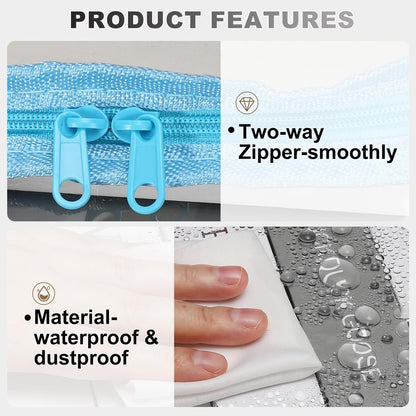 15x9.5x12.6in Clear Storage Bags, Plastic Storage Bags Clear Small Zippered Organizers Foldable Closet Bed Sheet Organizer Cube with Zipper Handles for Book Clothes Yarn,L, Blue