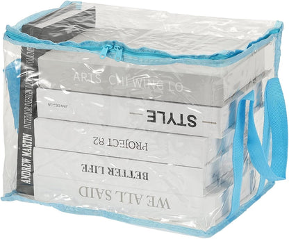 15x9.5x12.6in Clear Storage Bags, Plastic Storage Bags Clear Small Zippered Organizers Foldable Closet Bed Sheet Organizer Cube with Zipper Handles for Book Clothes Yarn,L, Blue