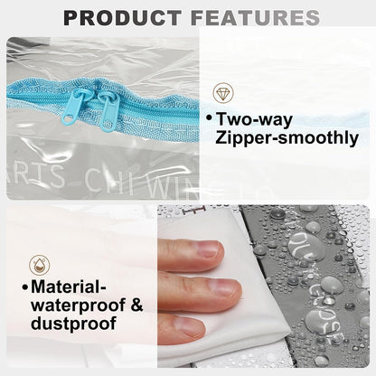 15x9.5x12.6in Clear Storage Bags, Plastic Storage Bags Clear Small Zippered Organizers Foldable Closet Bed Sheet Organizer Cube with Zipper Handles for Book Clothes Yarn,L, Blue