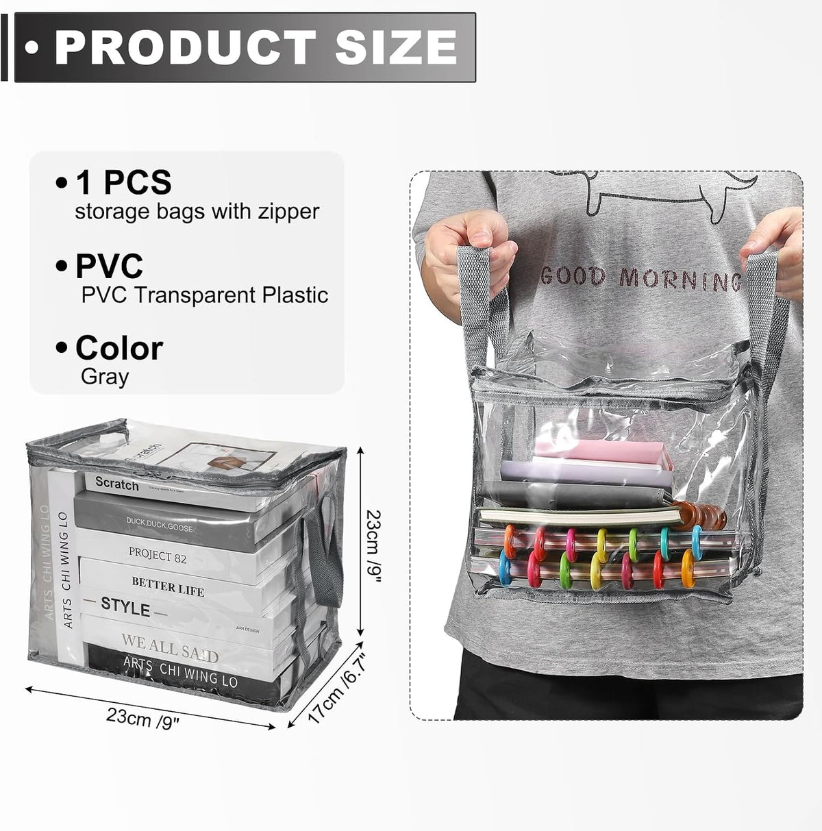 15x9.5x12.6in Clear Storage Bags, Plastic Storage Bags Clear Small Zippered Organizers Foldable Closet Bed Sheet Organizer Cube with Zipper Handles for Book Clothes Yarn,L, Blue