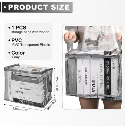 15x9.5x12.6in Clear Storage Bags, Plastic Storage Bags Clear Small Zippered Organizers Foldable Closet Bed Sheet Organizer Cube with Zipper Handles for Book Clothes Yarn,L, Blue