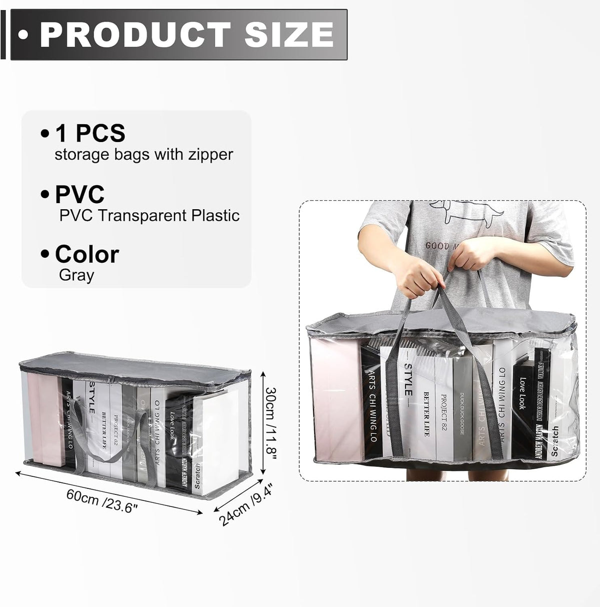 15x9.5x12.6in Clear Storage Bags, Plastic Storage Bags Clear Small Zippered Organizers Foldable Closet Bed Sheet Organizer Cube with Zipper Handles for Book Clothes Yarn,L, Blue
