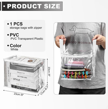 15x9.5x12.6in Clear Storage Bags, Plastic Storage Bags Clear Small Zippered Organizers Foldable Closet Bed Sheet Organizer Cube with Zipper Handles for Book Clothes Yarn,L, Blue