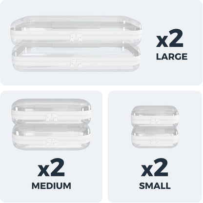 Extra Large 13.7" Heavy Duty Clear Hard Shell Zipper Case 6 Pack, 2x Large, 2x Medium, 2x Small, Clear Travel Makeup Case, Hard Plastic Travel Toiletry & Cosmetic Bag, Toy & Make Up Organizer Pouch