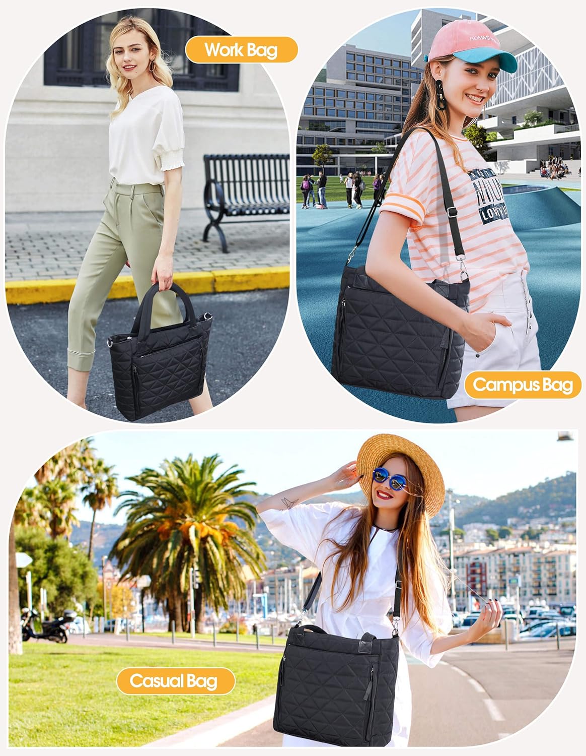 Womens Puffer Tote Bag Compatible with Stanley Cup, Quilted Bags Work College Travel Handbags Gifts for Women