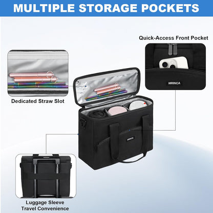 Reusable 3 Cup Insulated Drink Carrier with Handle | Collapsible beverage bag, no-spill base, adjustable divider, luggage strap, portable caddy for delivery, car, travel