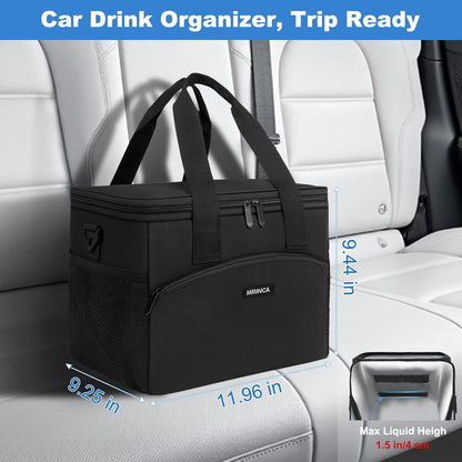 Reusable 3 Cup Insulated Drink Carrier with Handle | Collapsible beverage bag, no-spill base, adjustable divider, luggage strap, portable caddy for delivery, car, travel