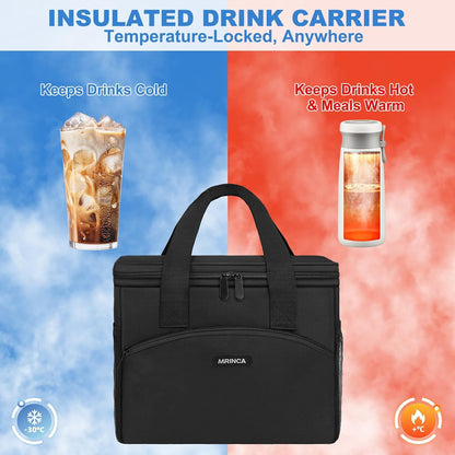 Reusable 3 Cup Insulated Drink Carrier with Handle | Collapsible beverage bag, no-spill base, adjustable divider, luggage strap, portable caddy for delivery, car, travel