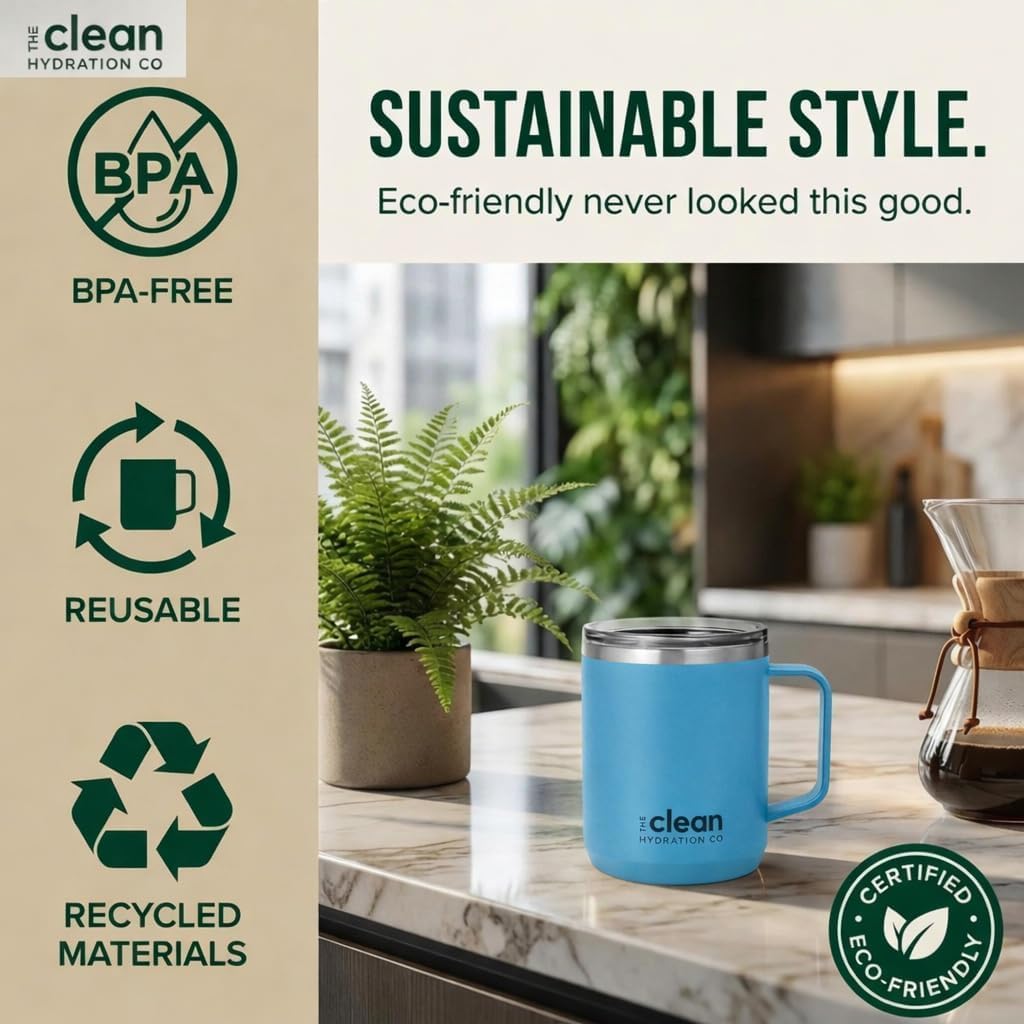 Coffee Mug Travel Mug Insulated 12 Oz | Ceramic Lined Travel Cup with Lid | Reusable Office Mug Double Wall Vacuum Eco-Friendly BPA-Free (Aqua)